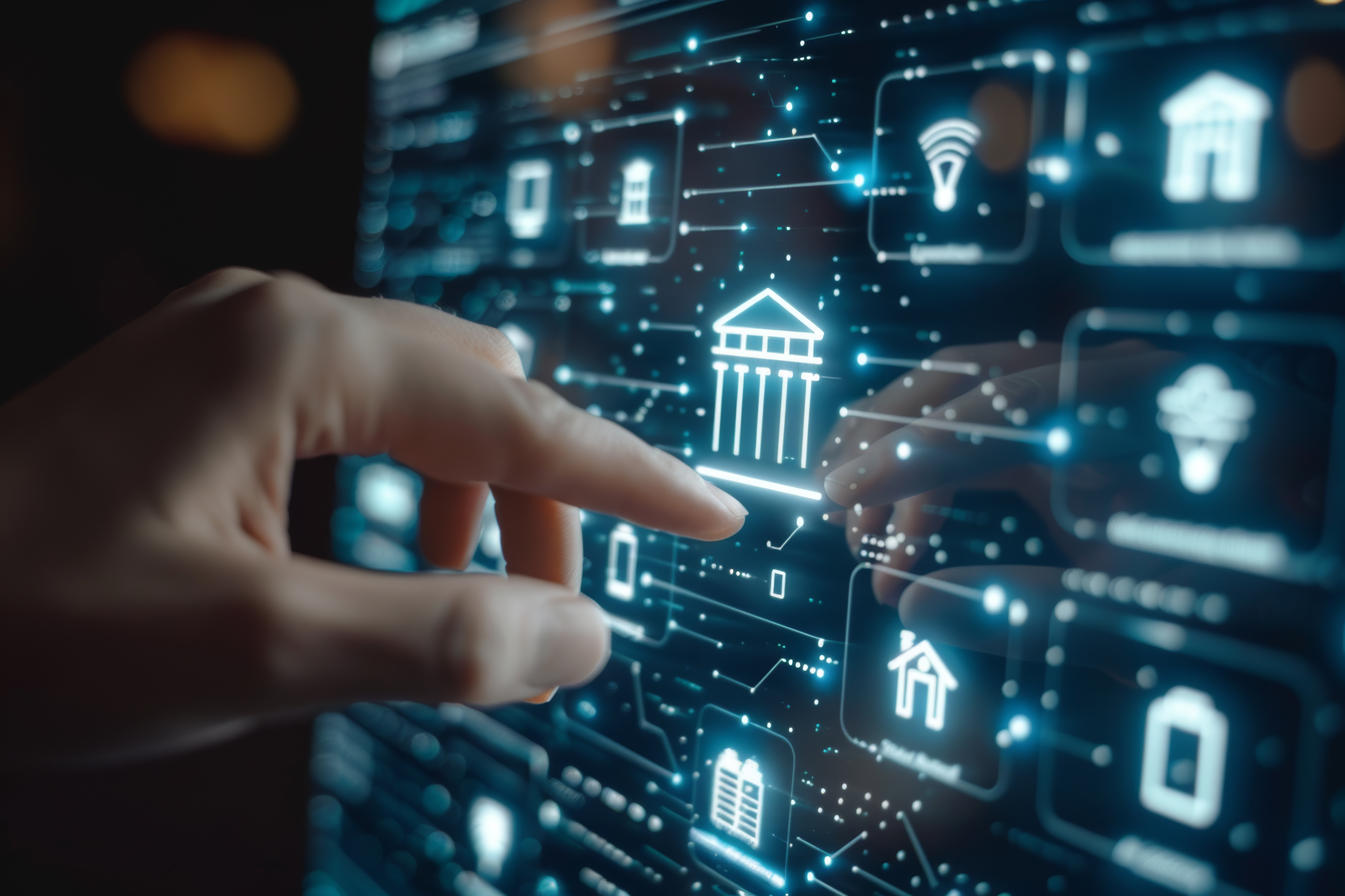 Digital touchpoint with public sector services on virtual screen, Financial Services | DXC Technology