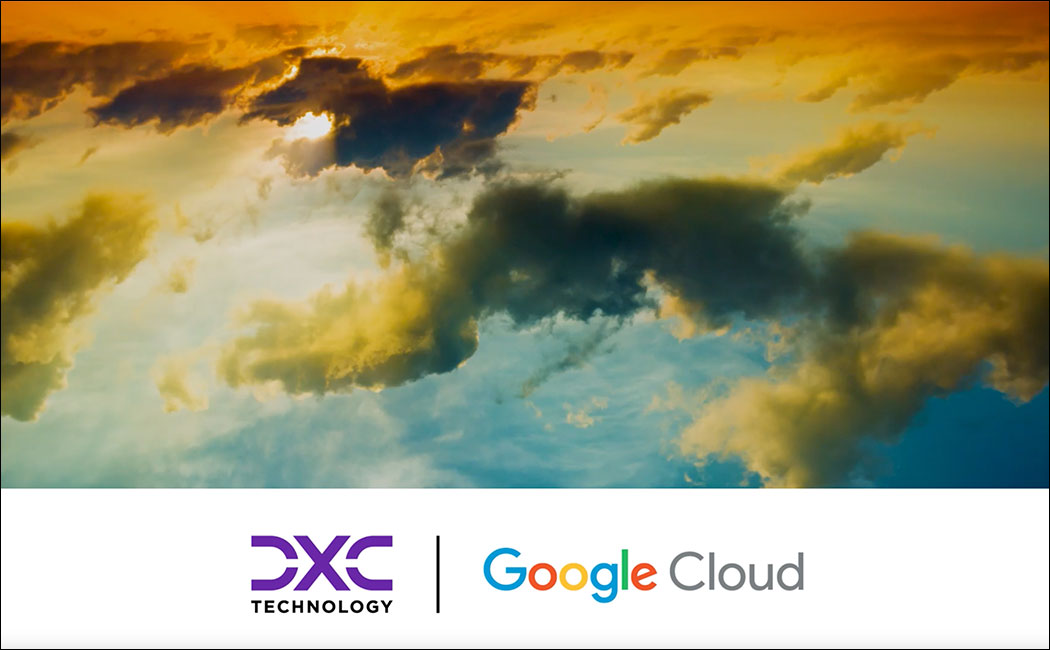Multicolored clouds floating in a blue sky, Google Cloud partnership video | DXC Technology 